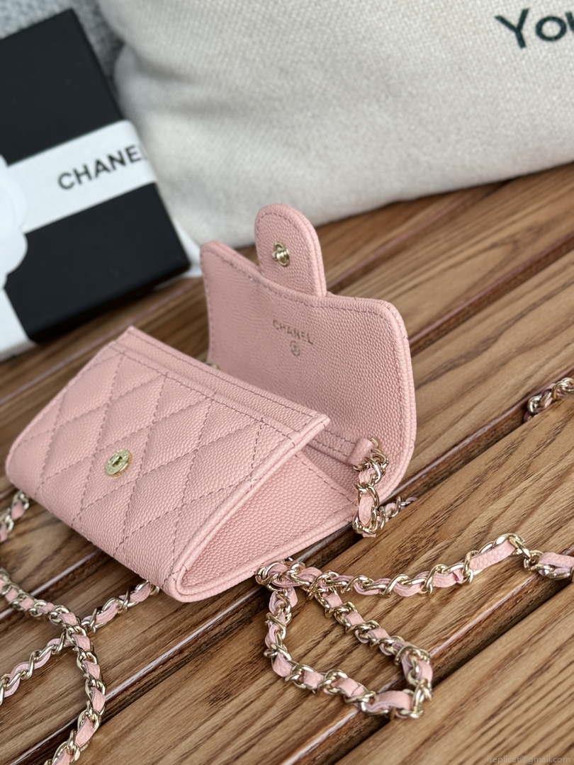 Chanel A81081 Wallet on Chain Shiny Calfskin Pink