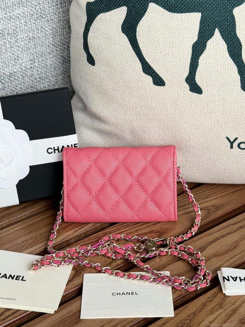 Chanel A81081 Wallet on Chain Shiny Calfskin Rose Red