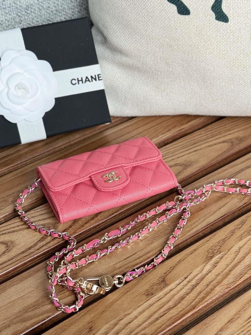 Chanel A81081 Wallet on Chain Shiny Calfskin Rose Red