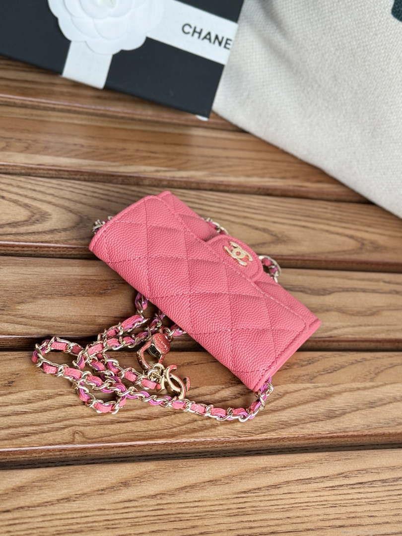 Chanel A81081 Wallet on Chain Shiny Calfskin Rose Red
