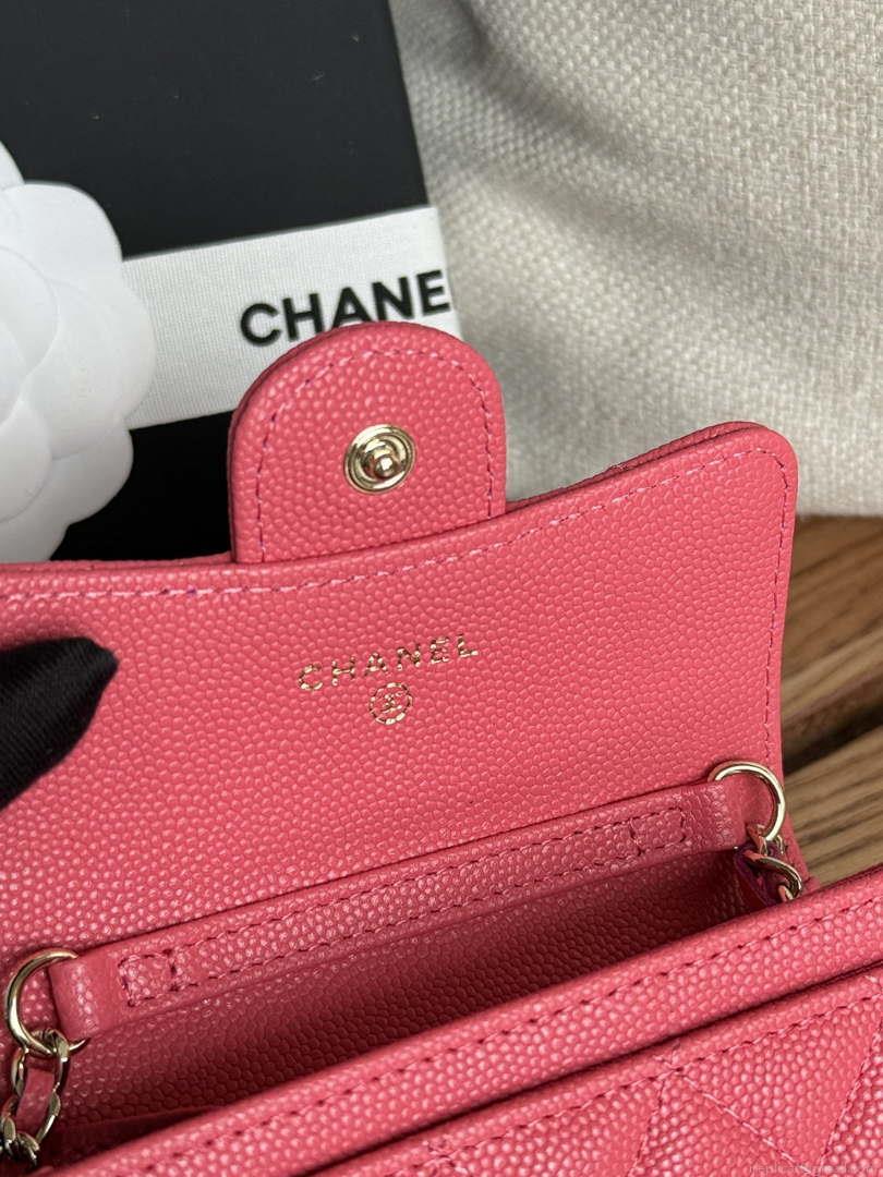 Chanel A81081 Wallet on Chain Shiny Calfskin Rose Red