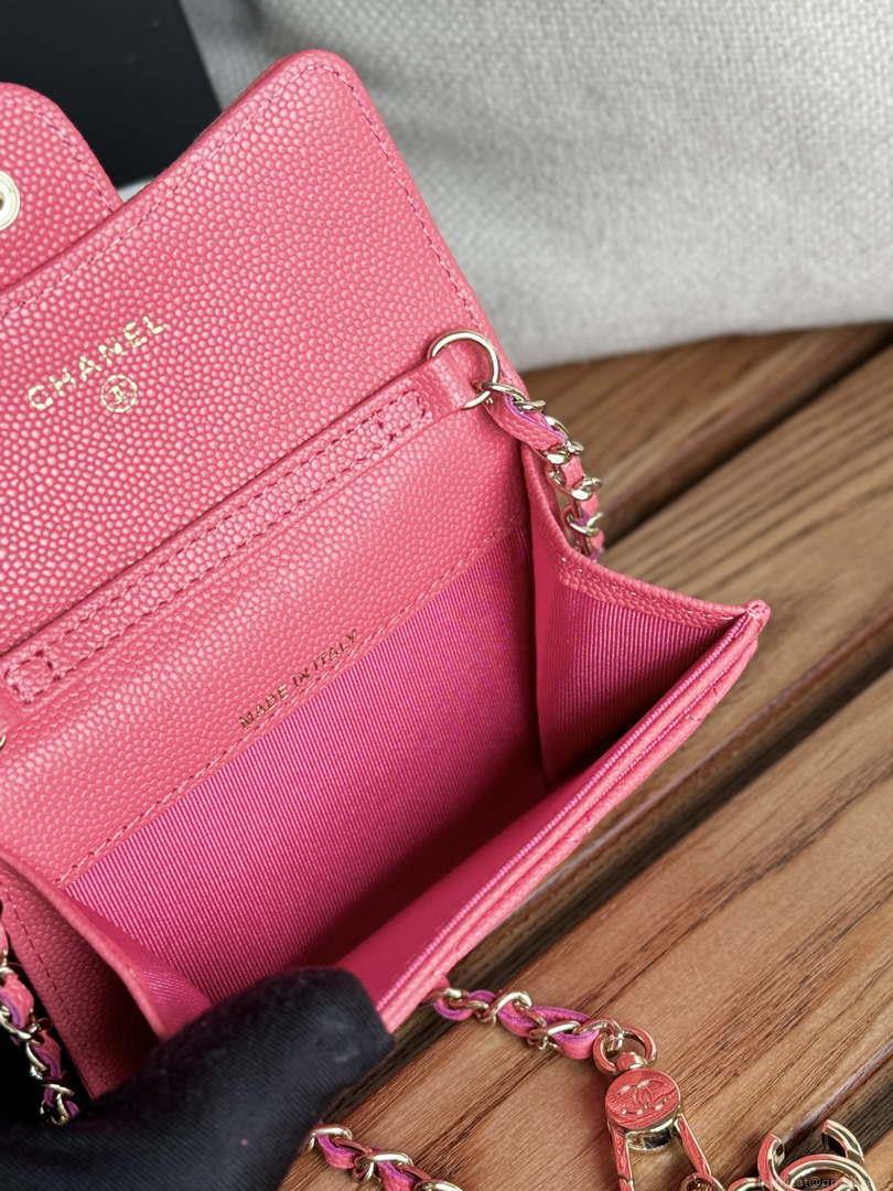 Chanel A81081 Wallet on Chain Shiny Calfskin Rose Red