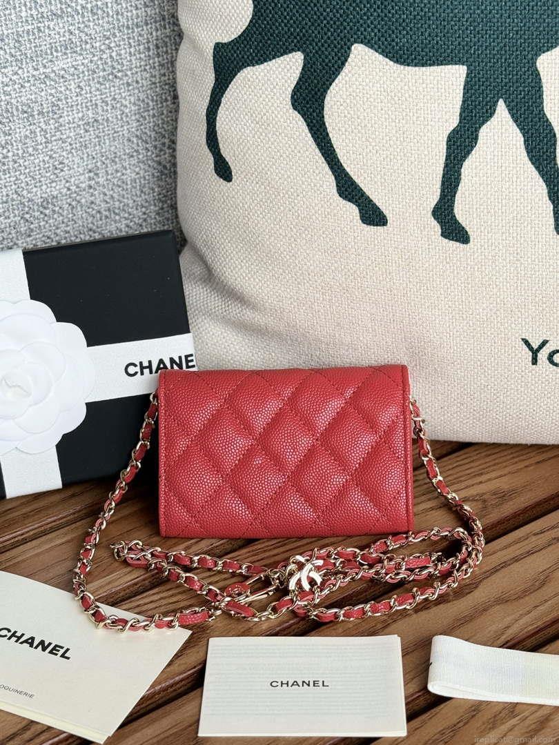 Chanel A81081 Wallet on Chain Shiny Calfskin Red
