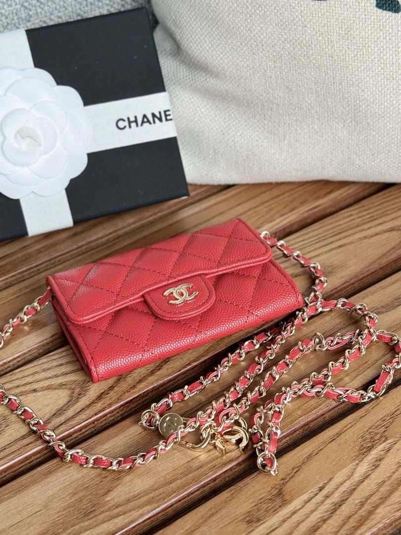 Chanel A81081 Wallet on Chain Shiny Calfskin Red