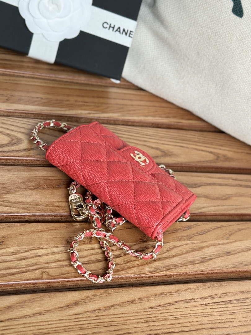 Chanel A81081 Wallet on Chain Shiny Calfskin Red
