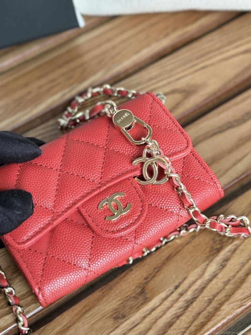 Chanel A81081 Wallet on Chain Shiny Calfskin Red