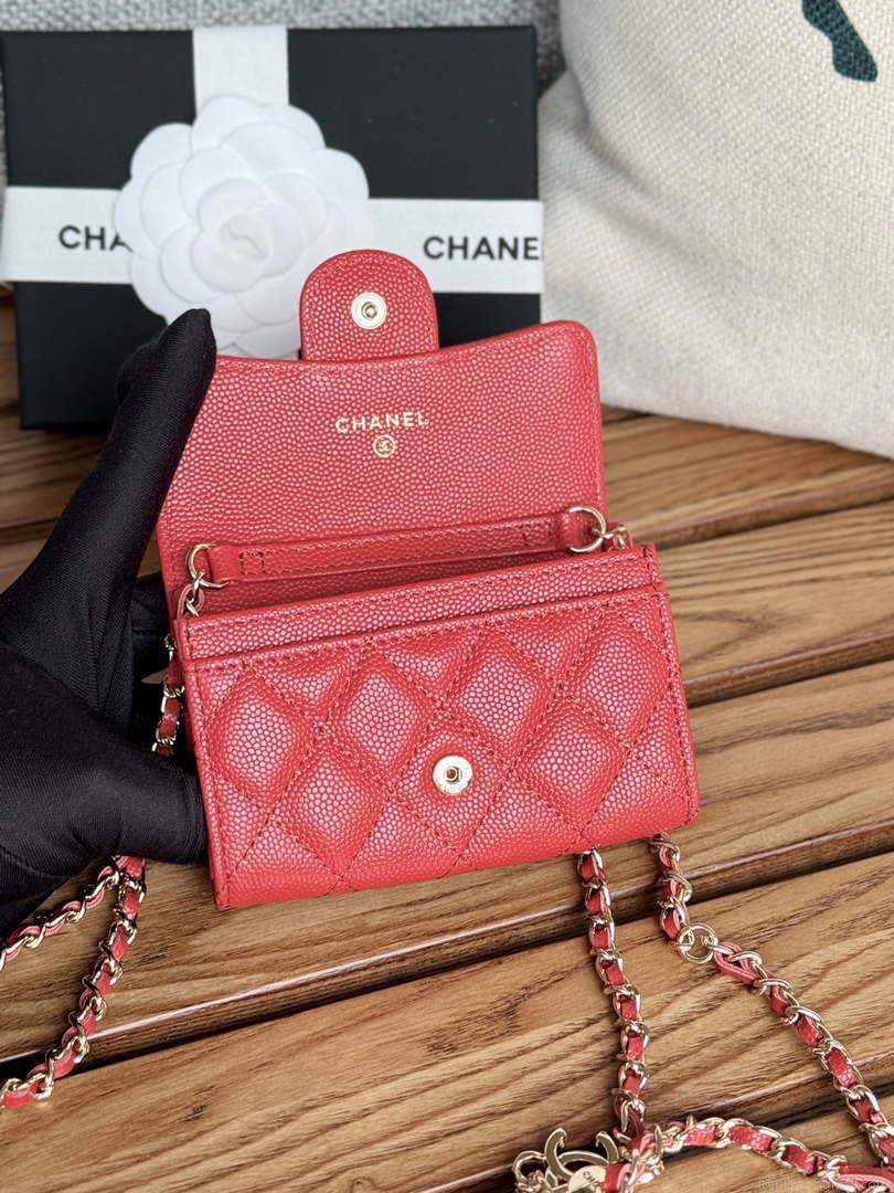 Chanel A81081 Wallet on Chain Shiny Calfskin Red