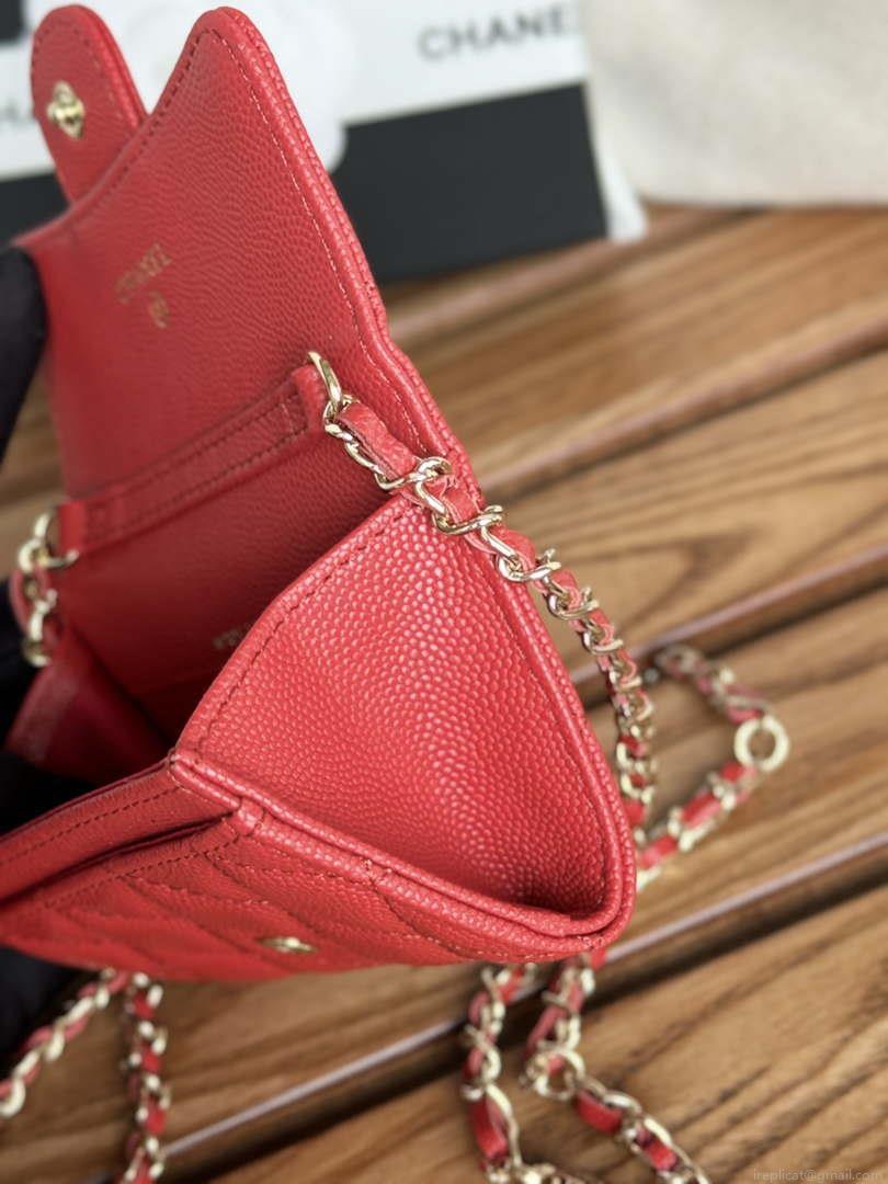 Chanel A81081 Wallet on Chain Shiny Calfskin Red