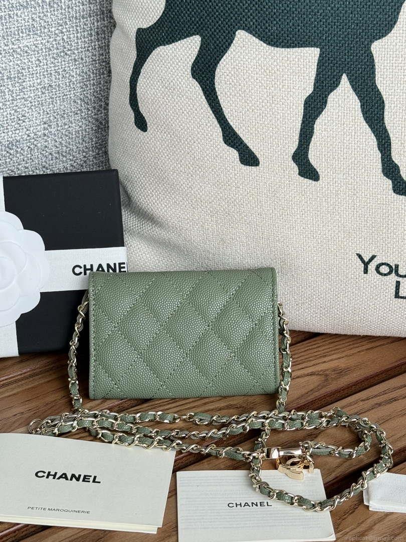 Chanel A81081 Wallet on Chain Shiny Calfskin Green