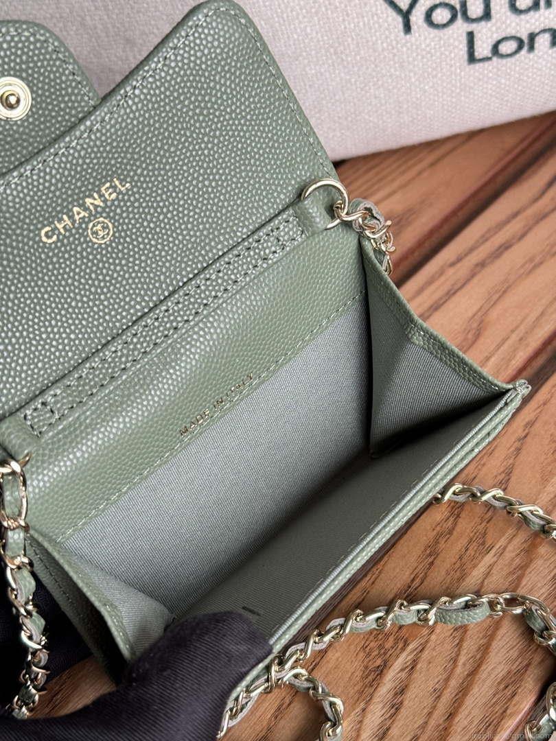 Chanel A81081 Wallet on Chain Shiny Calfskin Green