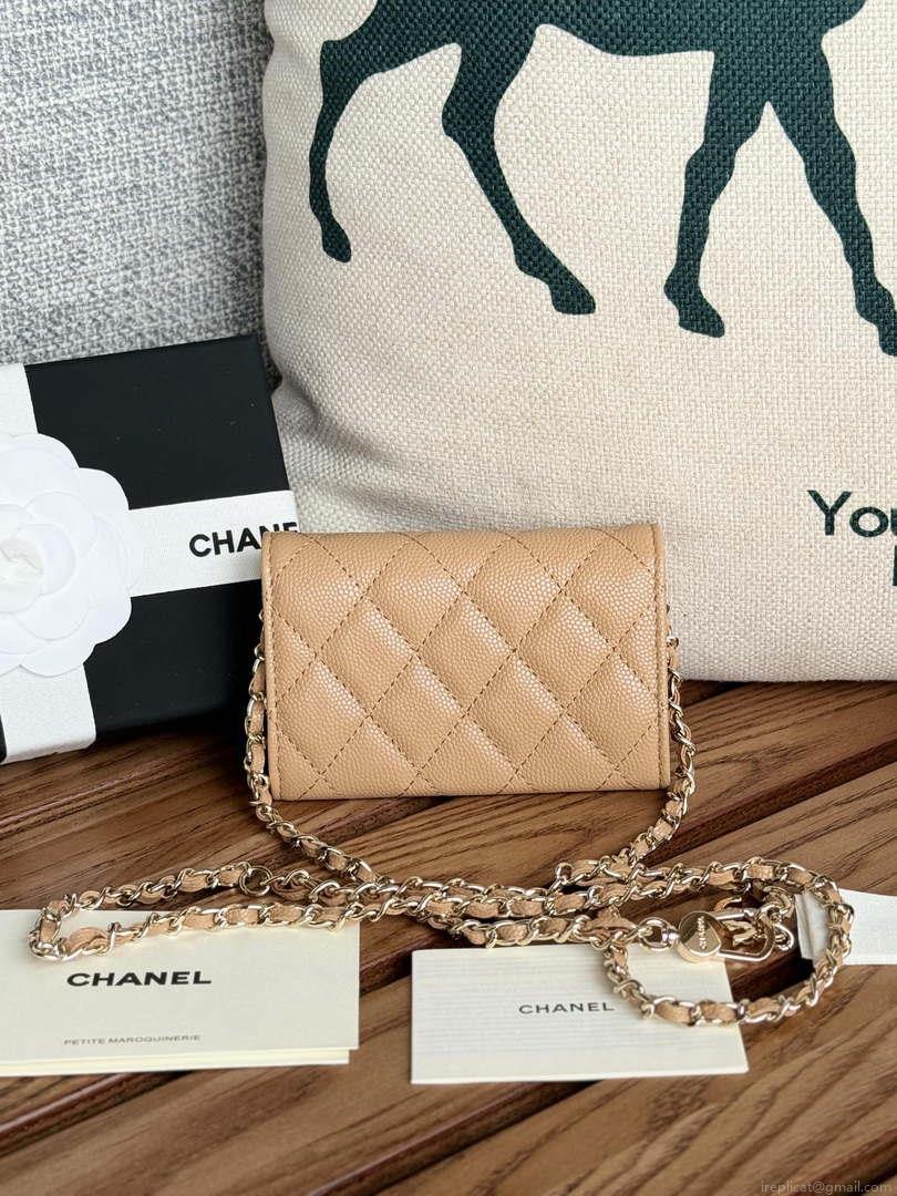 Chanel A81081 Wallet on Chain Shiny Calfskin Apricot