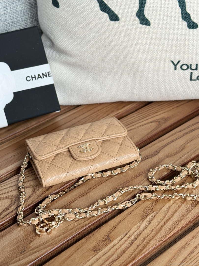 Chanel A81081 Wallet on Chain Shiny Calfskin Apricot