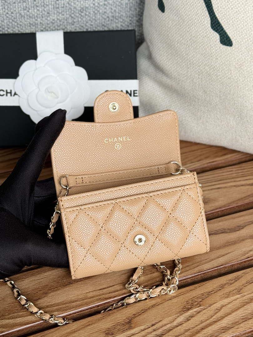 Chanel A81081 Wallet on Chain Shiny Calfskin Apricot