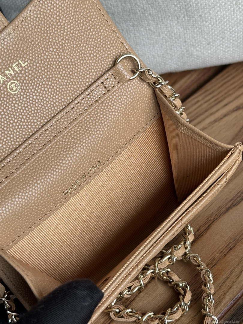Chanel A81081 Wallet on Chain Shiny Calfskin Apricot