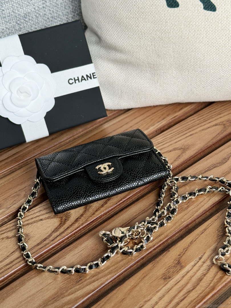 Chanel A81081 Wallet on Chain Shiny Calfskin Black Big ball