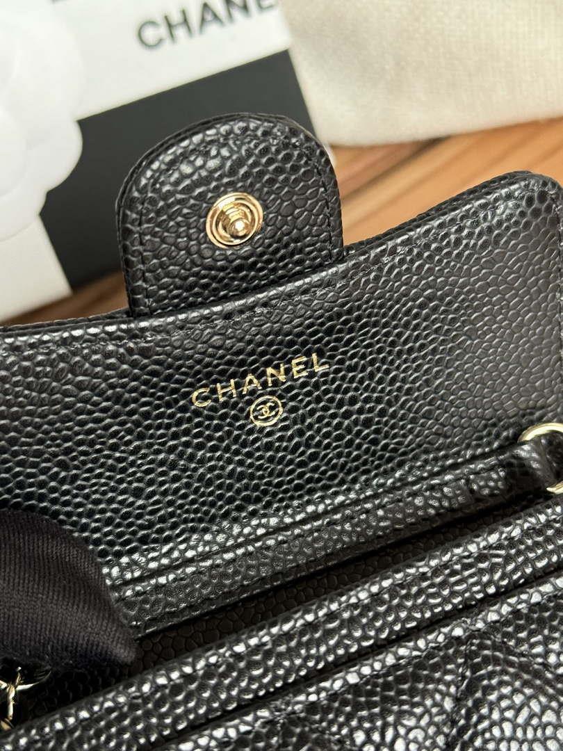Chanel A81081 Wallet on Chain Shiny Calfskin Black Big ball