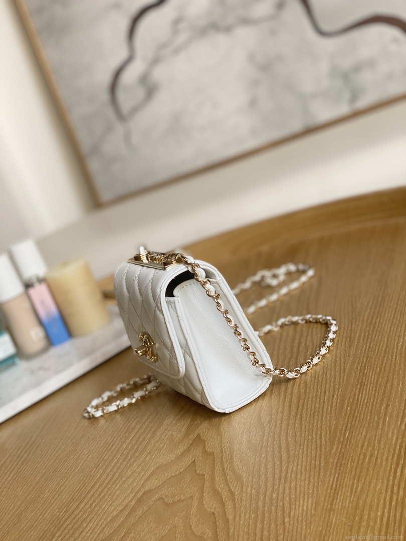 Chanel AP3020 Clutch with chain lambskip gold tone metal White