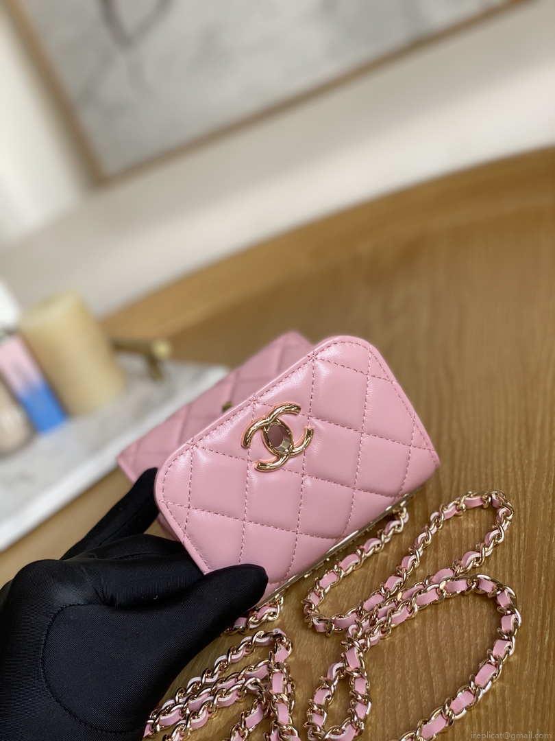 Chanel AP3020 Clutch with chain lambskin gold tone metal Pink