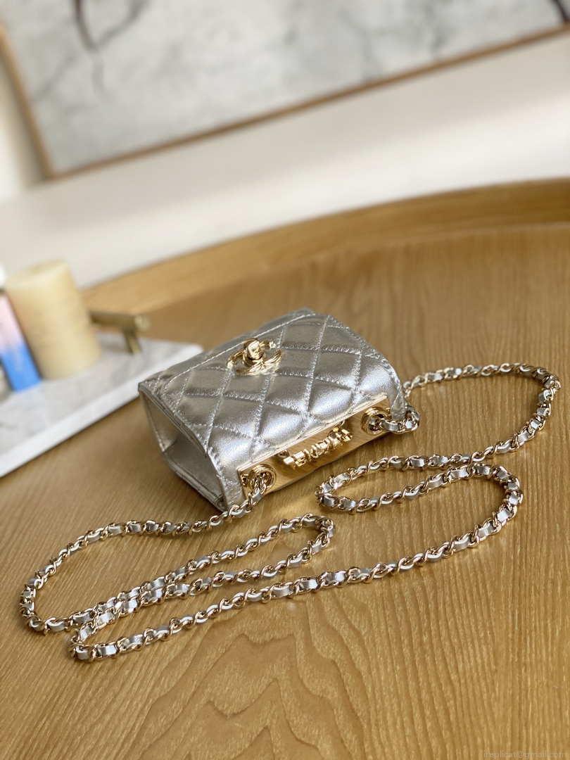 Chanel AP3020 Clutch with chain lambskin gold tone metal Sliver