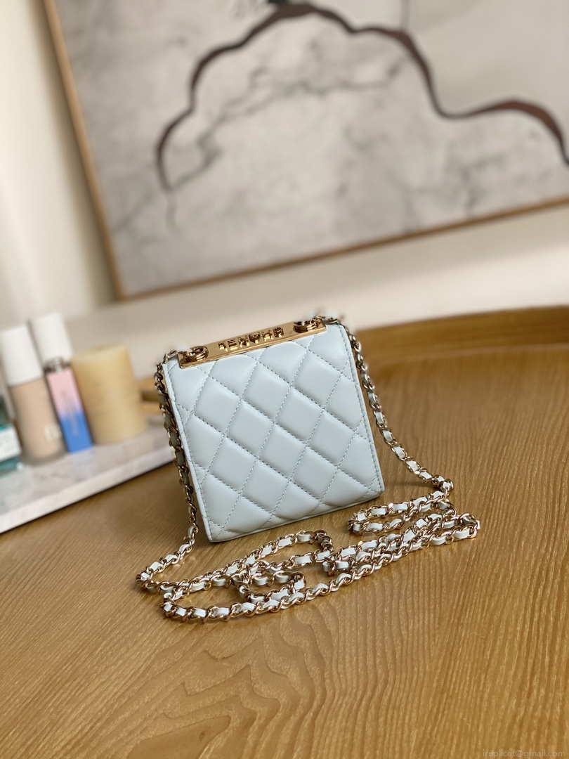Chanel AP3020 Clutch with chain lambskin gold tone metal Light Blue