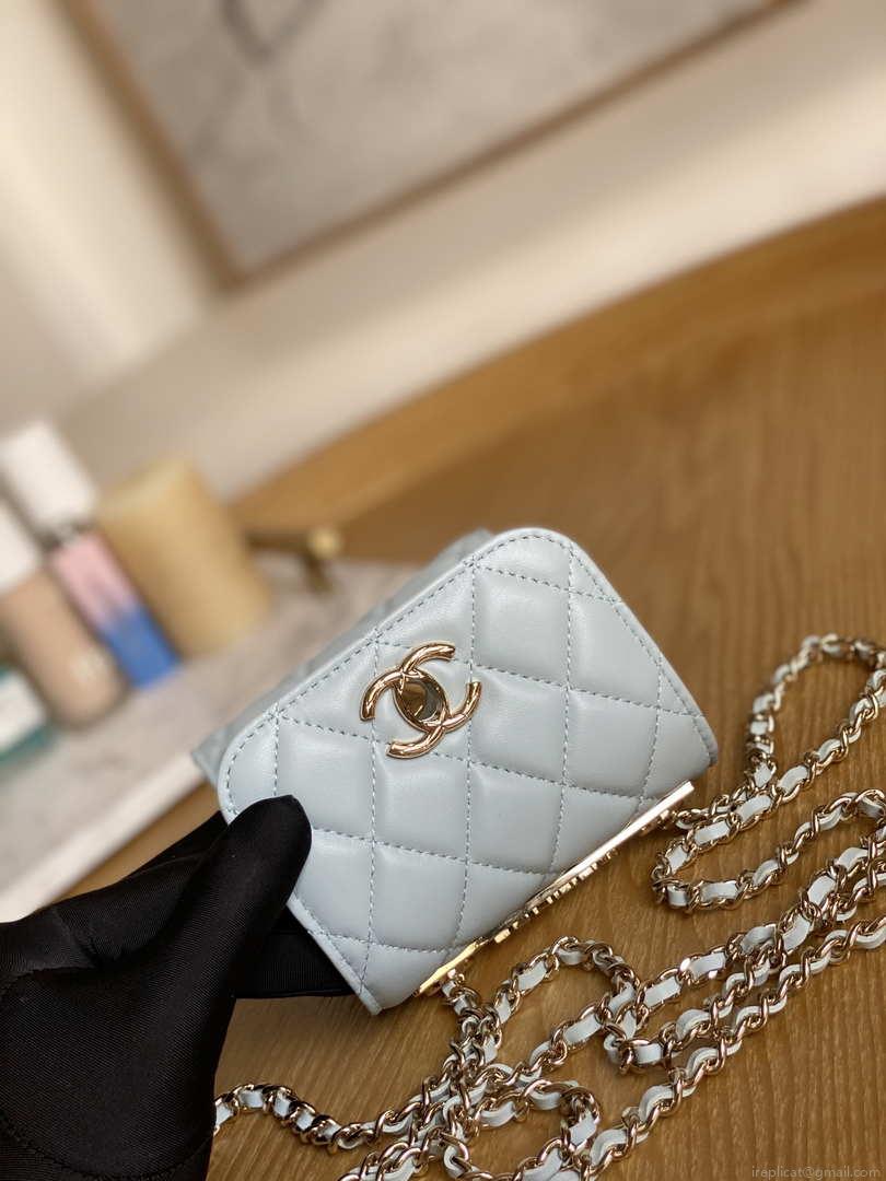 Chanel AP3020 Clutch with chain lambskin gold tone metal Light Blue