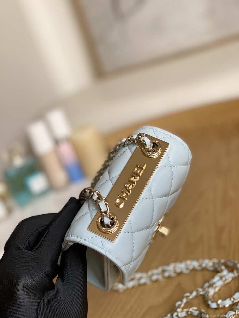 Chanel AP3020 Clutch with chain lambskin gold tone metal Light Blue