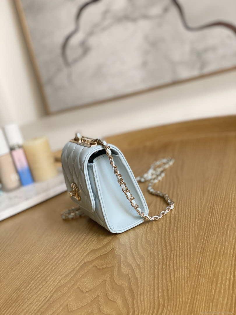 Chanel AP3020 Clutch with chain lambskin gold tone metal Light Blue