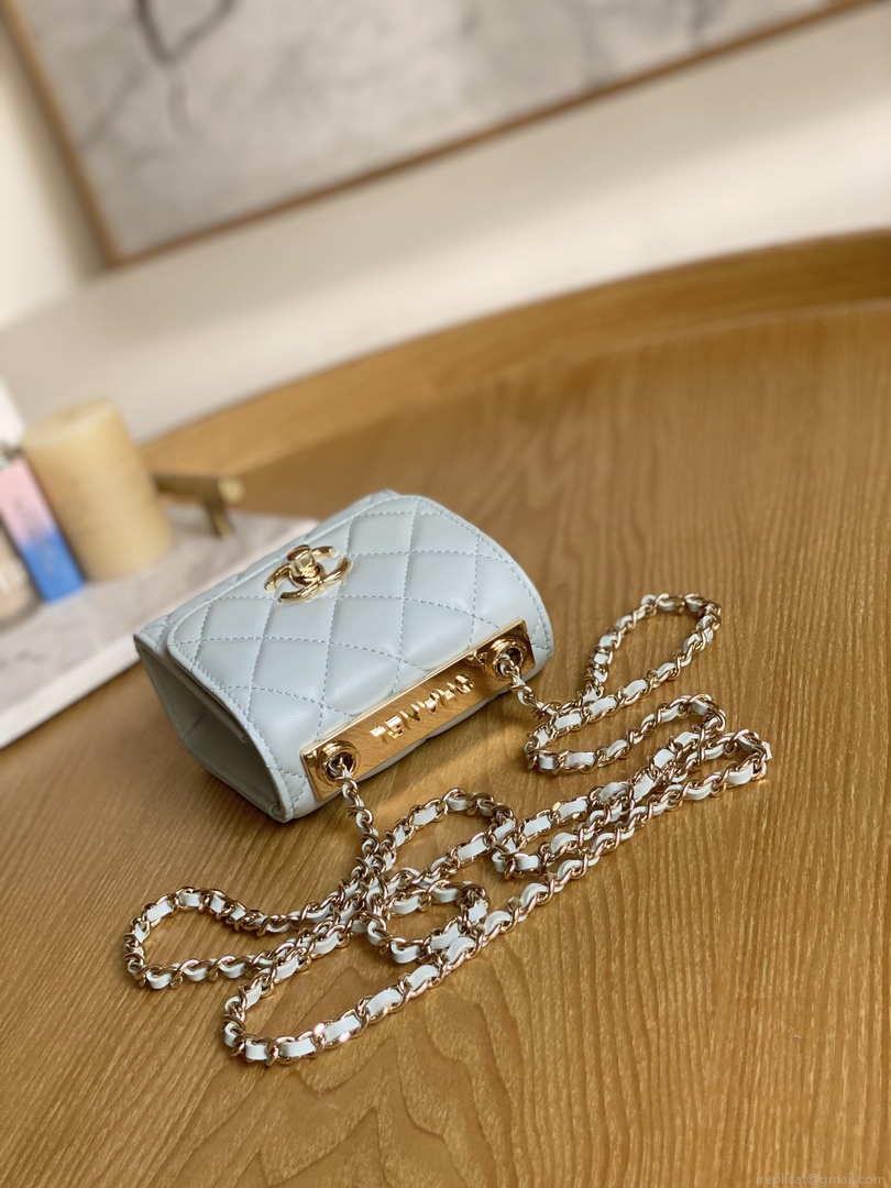 Chanel AP3020 Clutch with chain lambskin gold tone metal Light Blue