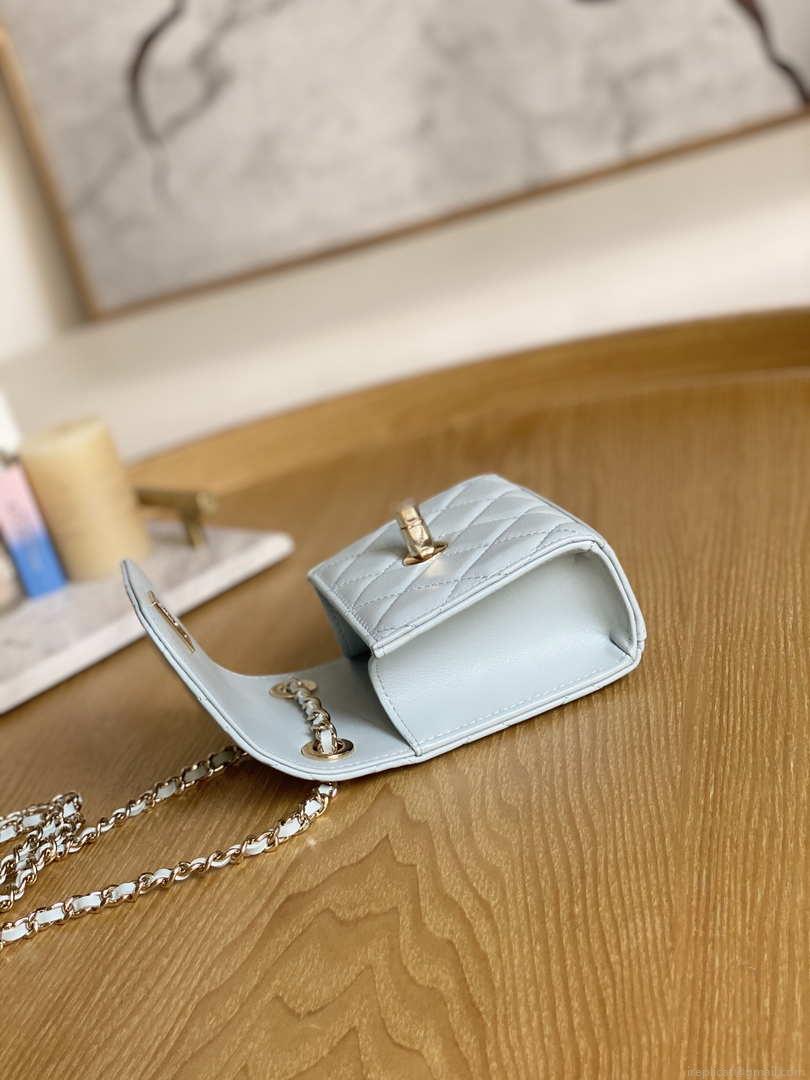 Chanel AP3020 Clutch with chain lambskin gold tone metal Light Blue