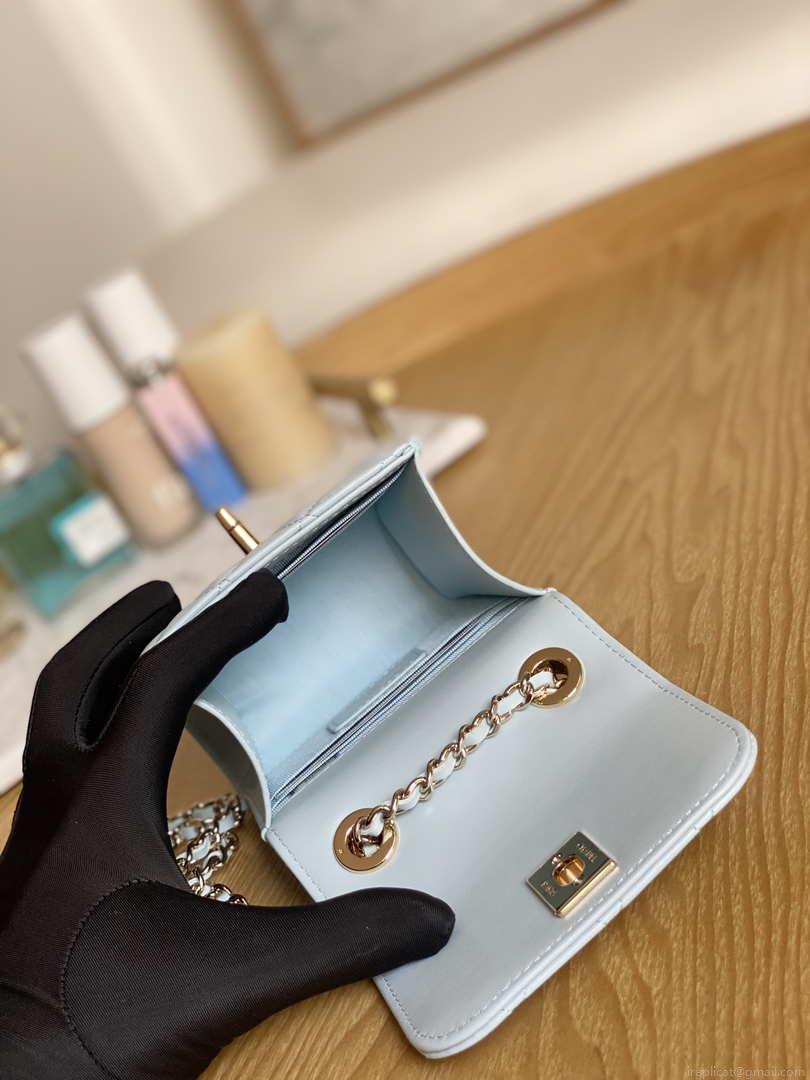 Chanel AP3020 Clutch with chain lambskin gold tone metal Light Blue