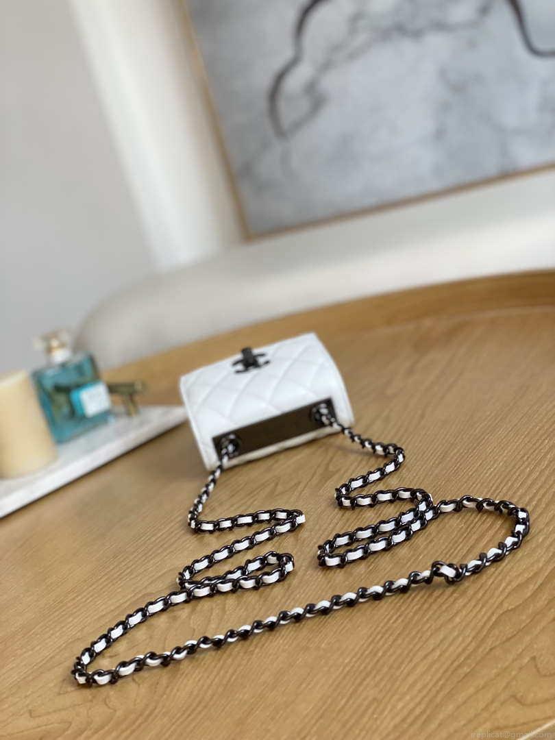 Chanel AP3020 Clutch with chain lambskin Black tone metal White