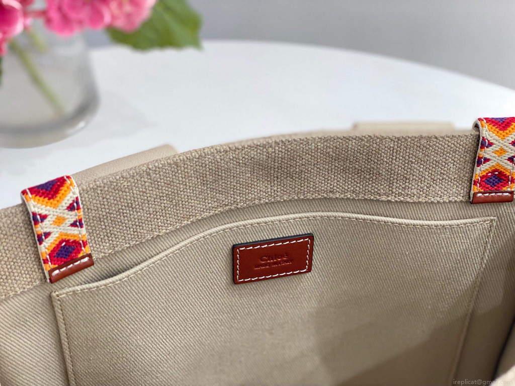 Chloe 383G4227S Medium Woody Tote Bag in Cotton Canvas Orange