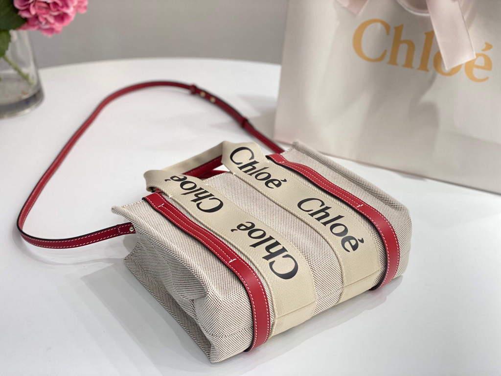 Chloe 385E6690U Small Woody Tote Bag Red