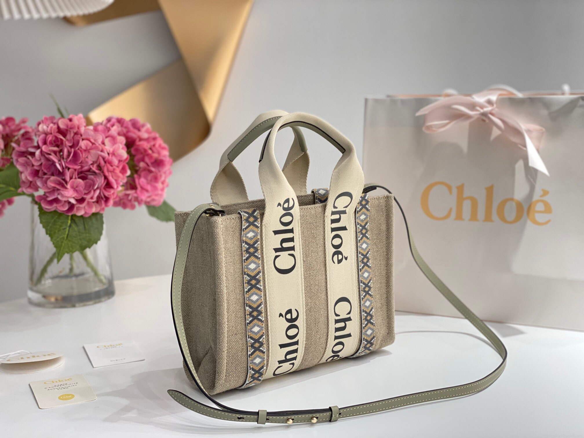 Chloe 385E6690U Small Woody Tote Bag Green