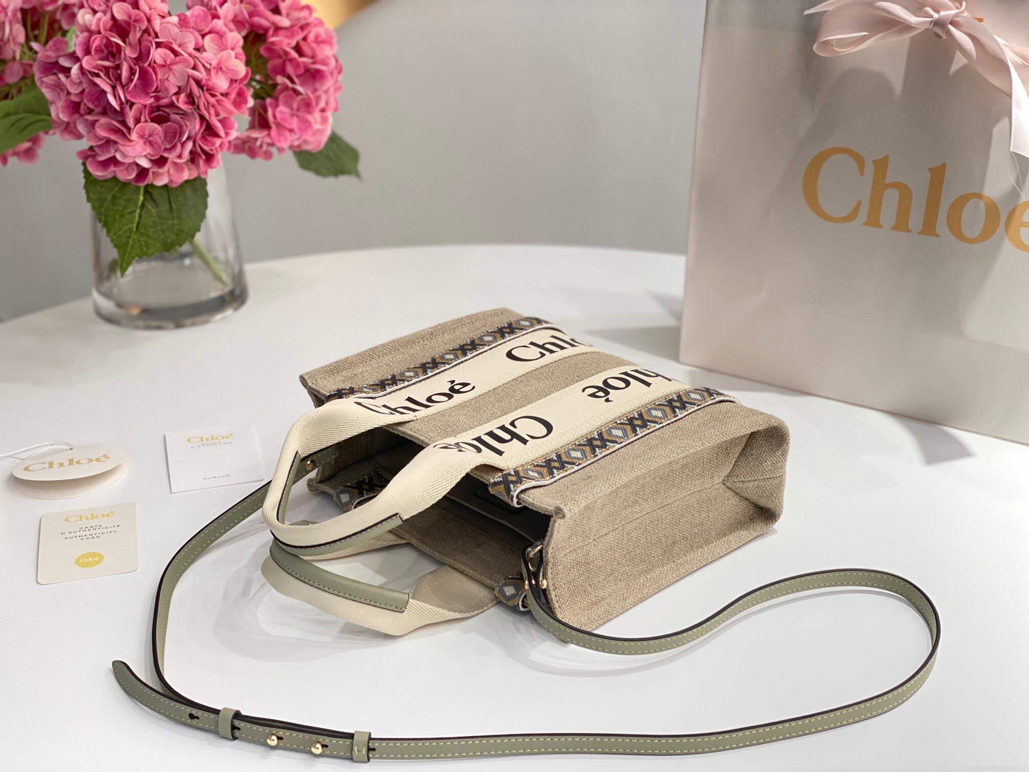 Chloe 385E6690U Small Woody Tote Bag Green