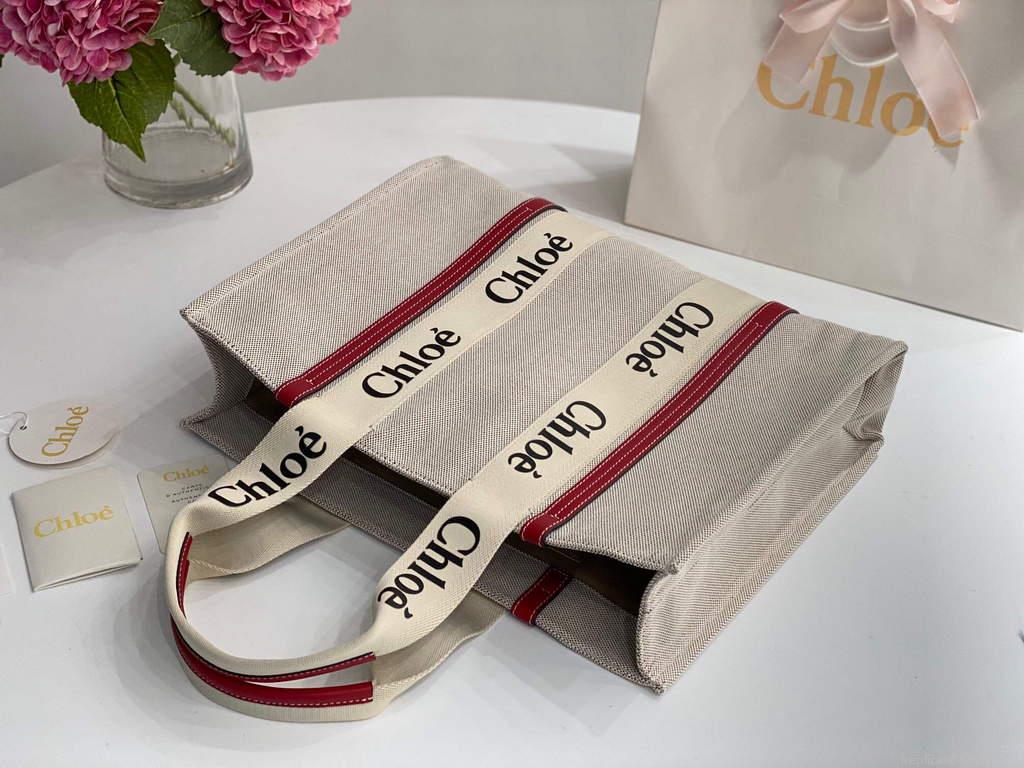 Chloe 382E6690U Large Woody Tote Bag Red