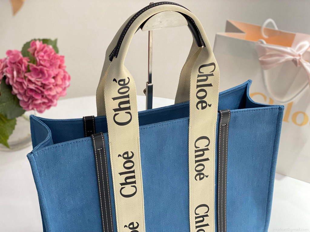 Chloe 382E6690U Large Woody Tote Bag Blue