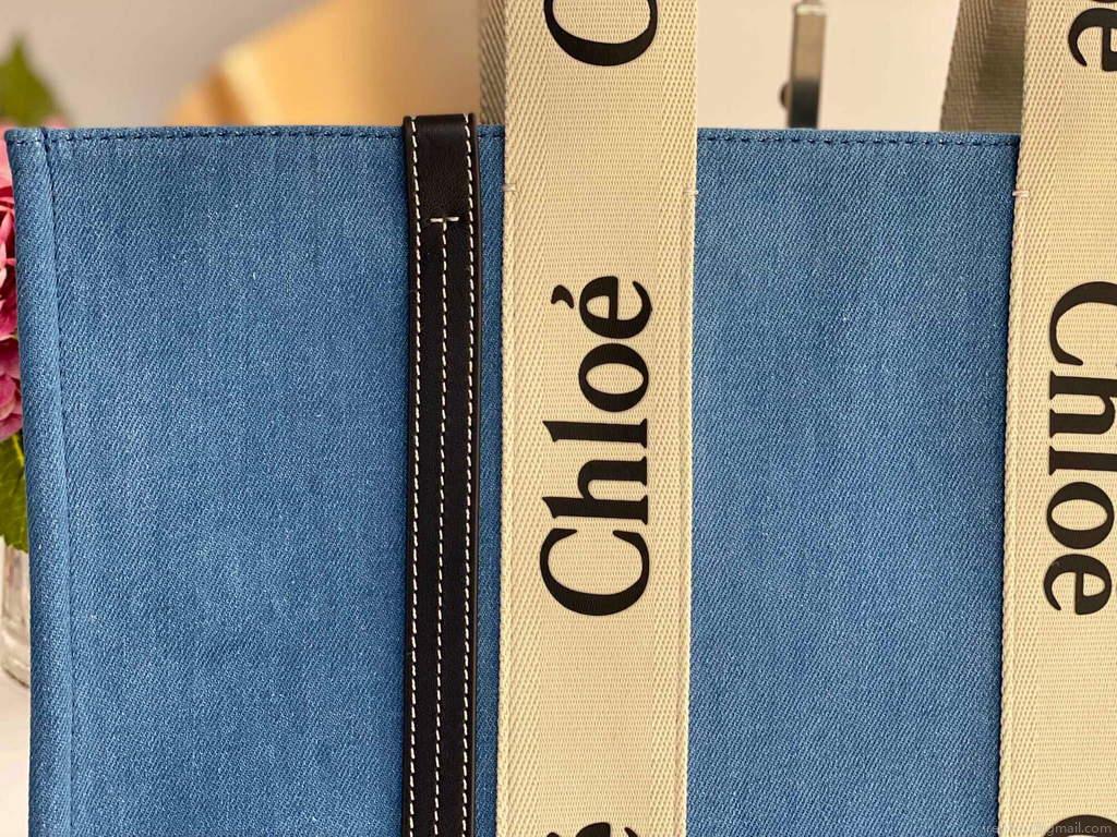 Chloe 382E6690U Large Woody Tote Bag Blue