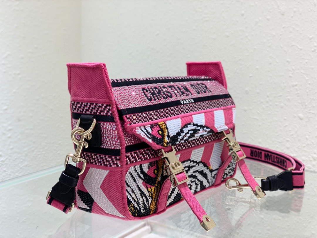 Dior M1241 Small Diorcamp Bag Pink Multicolor Toile de Jouy Zoom