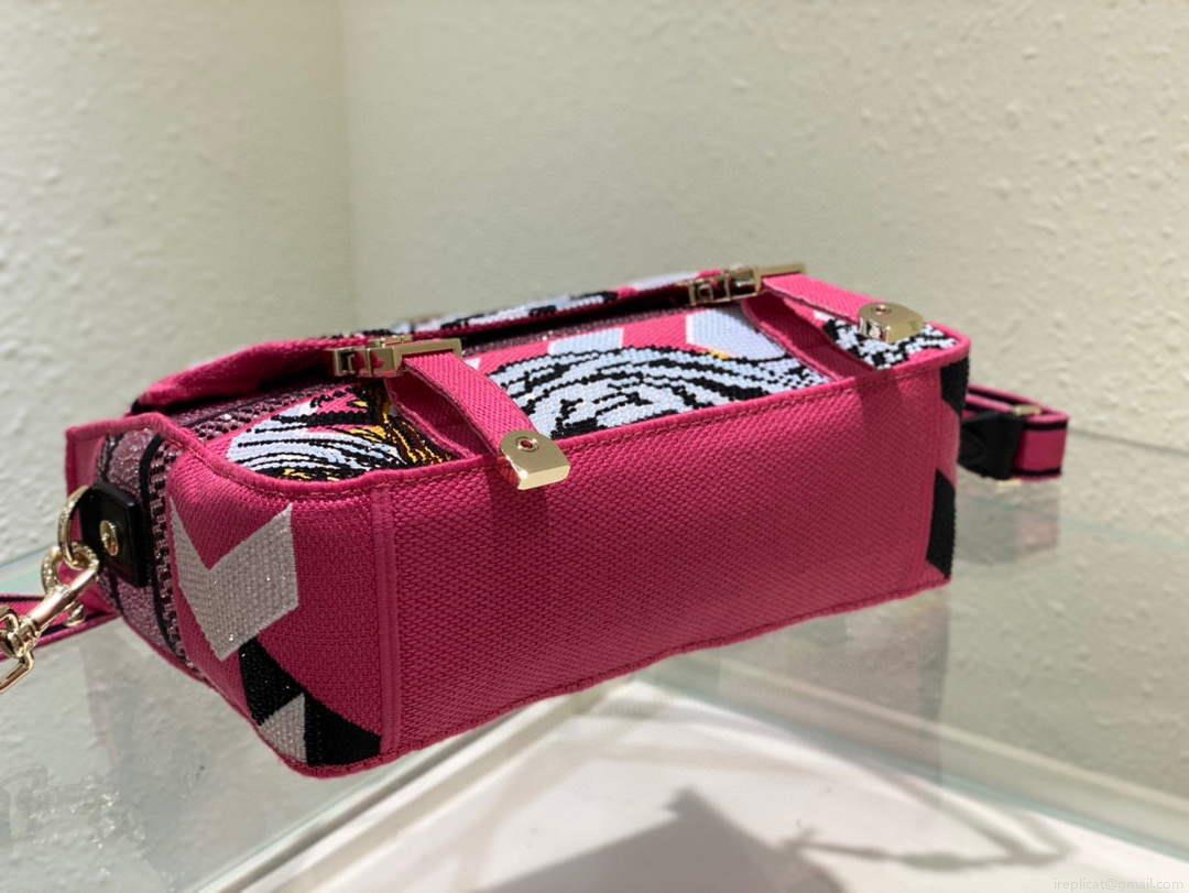 Dior M1241 Small Diorcamp Bag Pink Multicolor Toile de Jouy Zoom