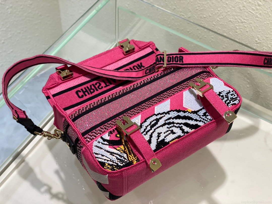 Dior M1241 Small Diorcamp Bag Pink Multicolor Toile de Jouy Zoom