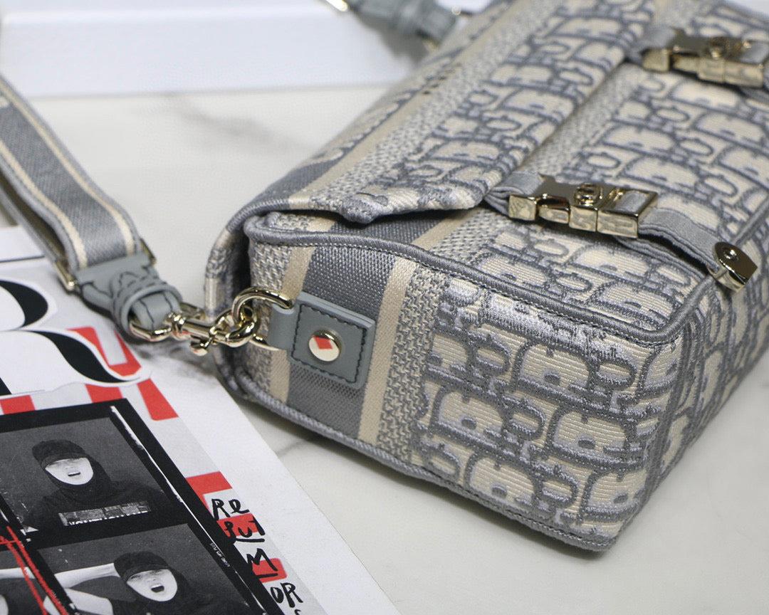 Dior M1241 Small Diorcamp Bag Gray Dior Oblique Embroidery