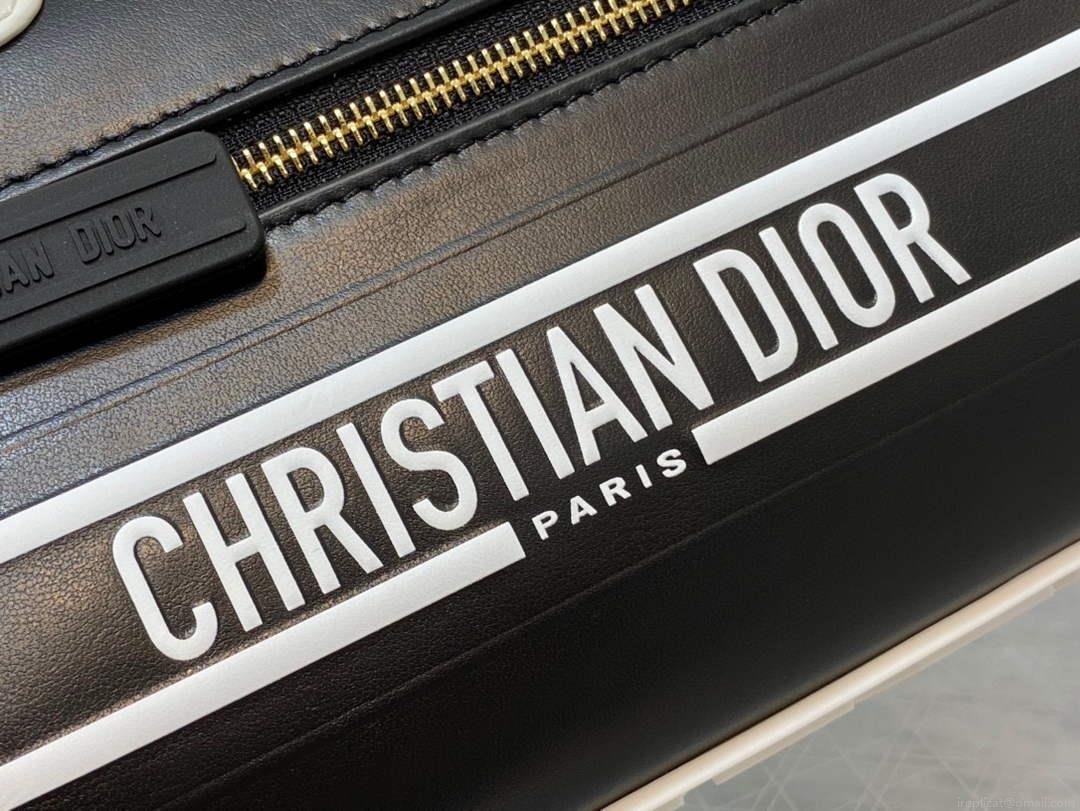 Dior M6209 Small Vibe Zip Bowling Bag Black and White Smooth Calfskin