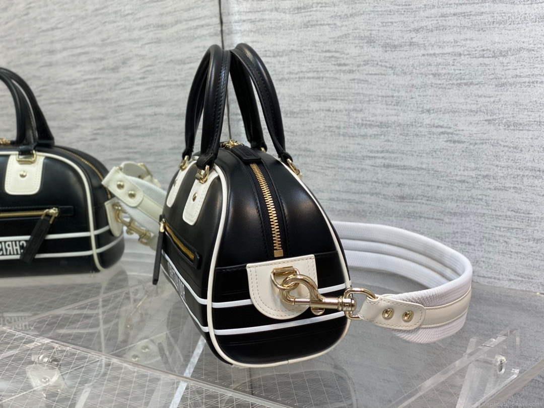 Dior M6209 Small Vibe Zip Bowling Bag Black and White Smooth Calfskin