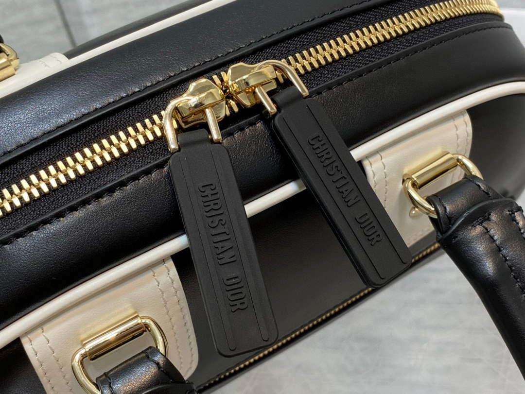 Dior M6209 Small Vibe Zip Bowling Bag Black and White Smooth Calfskin