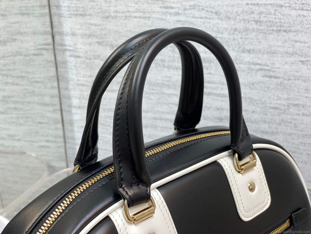 Dior M6209 Small Vibe Zip Bowling Bag Black and White Smooth Calfskin