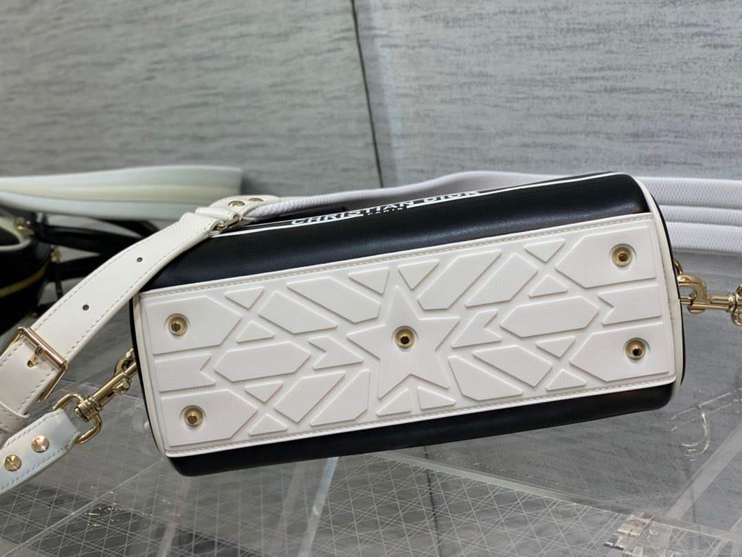 Dior M6209 Small Vibe Zip Bowling Bag Black and White Smooth Calfskin