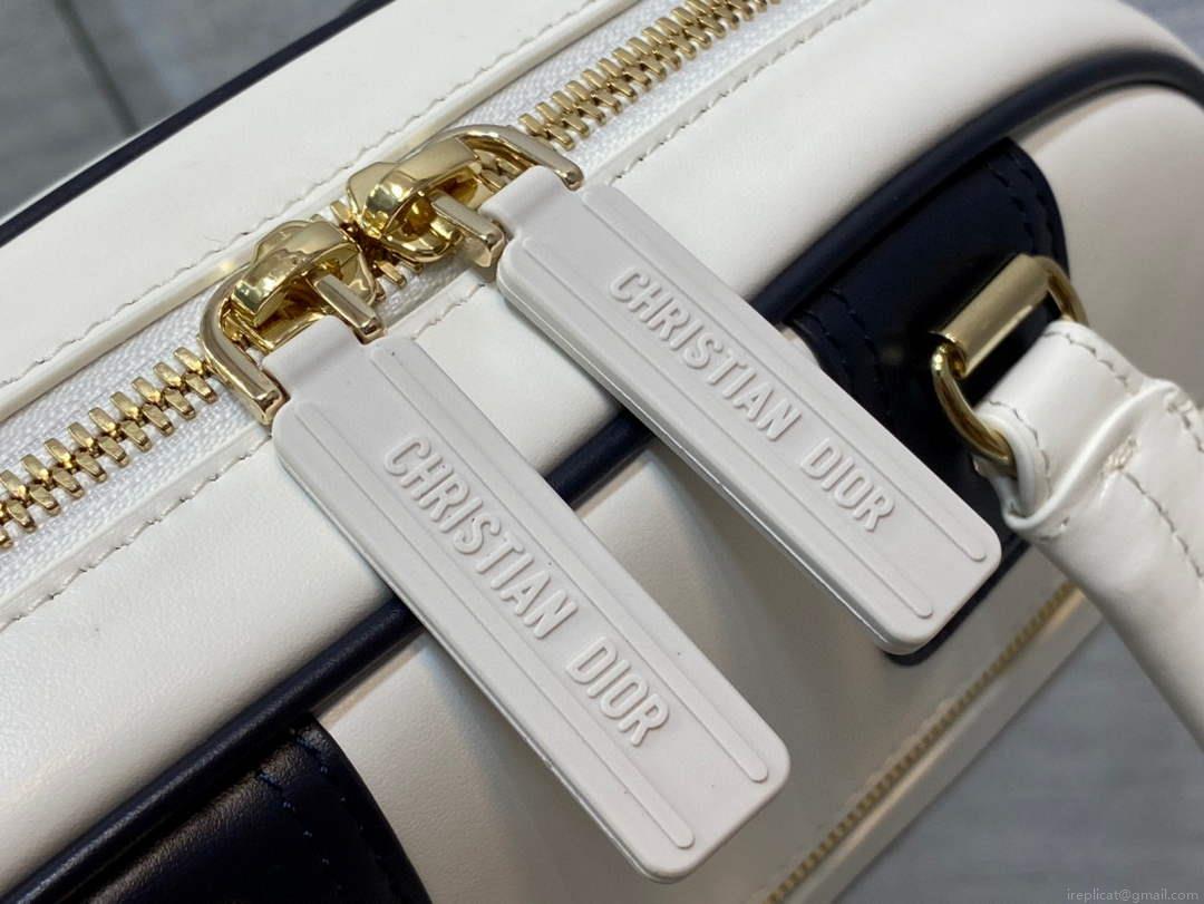 Dior M6209 Small Vibe Zip Bowling Bag White and Blue Smooth Calfskin