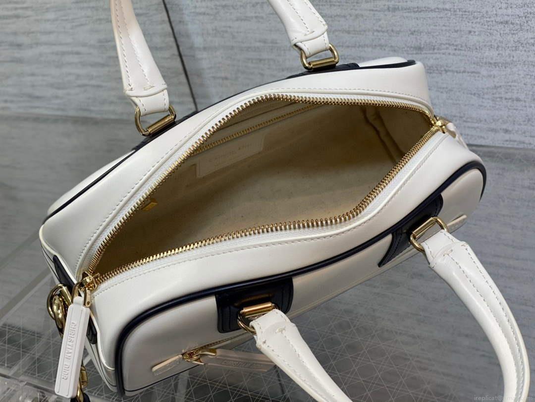 Dior M6209 Small Vibe Zip Bowling Bag White and Blue Smooth Calfskin