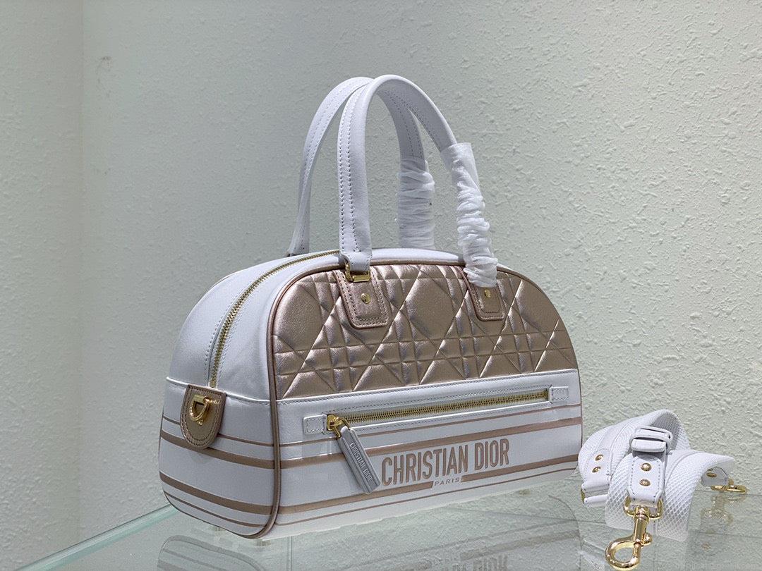 Dior M6202 Medium Vibe Zip Bowling Bag Gold